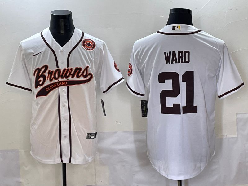 Men 2025 Cleveland Browns 21 Ward White Joint Name Nike Limited NFL Jersey style 5